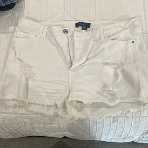 White distressed denim stretchy shorts